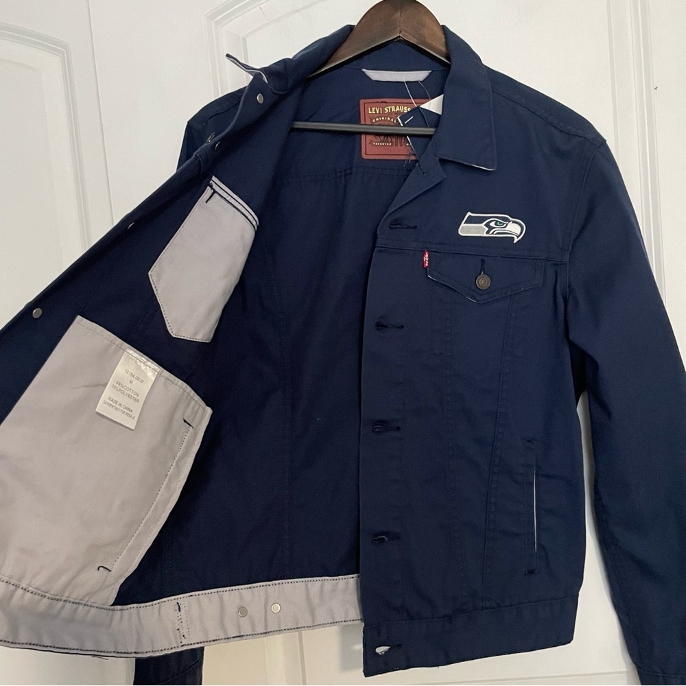 RARE NFL Seattle Seahawks levis prototype sample twill trucker jacket M navy - Picture 2 of 13